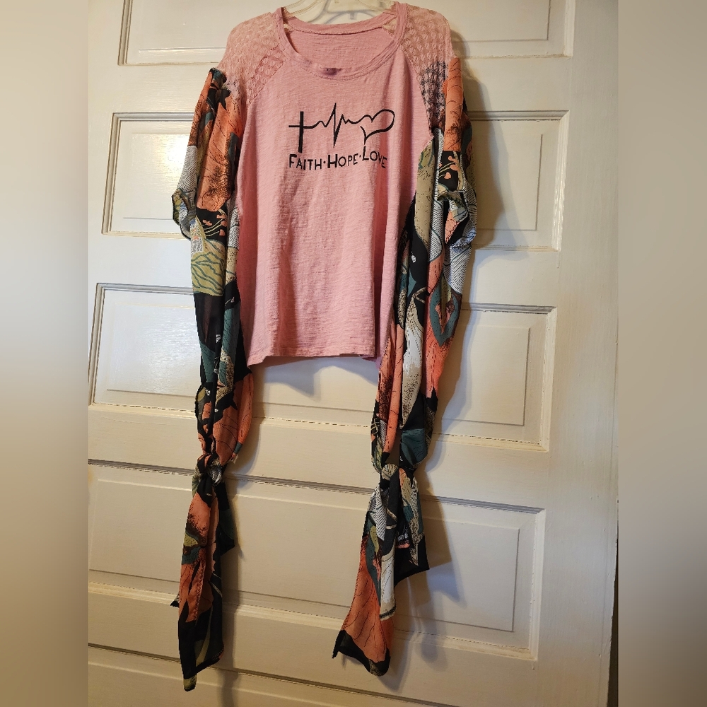 Pink Faith Hope Love Graphic Kimono Tee